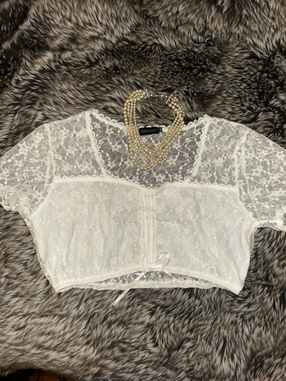 Fairy White Lace Sheer Crop Top with Short Sleeves
